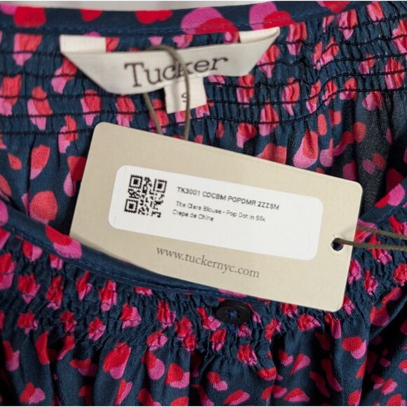 Tucker Clara Blouse Pop Dot in Silk Crepe de Chine Button Down Long Sleeve - Picture 7 of 8